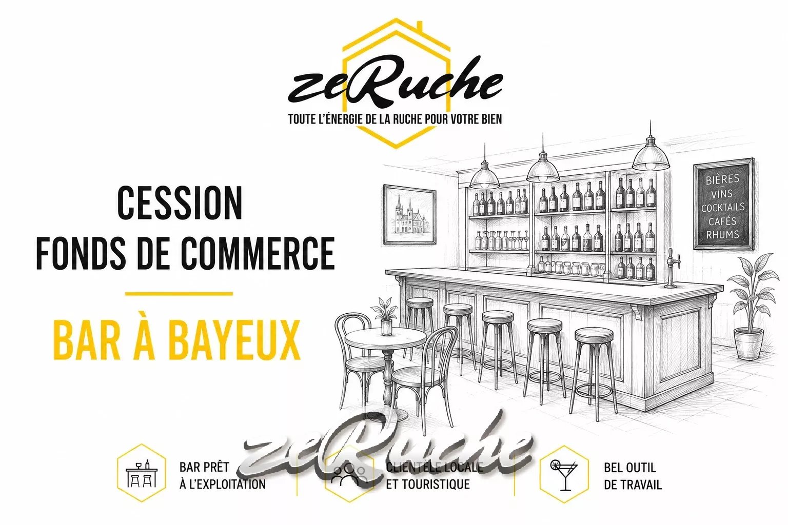 FONDS DE COMMERCE BAR - BAYEUX (Possibilité murs) - Location et vente de locaux d'entreprise à Caen et sur la Côte Fleurie FONDS DE COMMERCE BAR - BAYEUX (Possibilité murs)